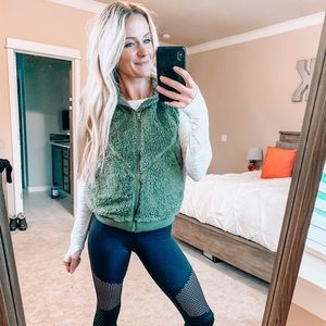 Zyia Olive Hooded Teddy Vest